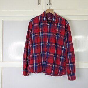 Kuhl Red Blue White Plaid Shirt Lined Long Sleeve 100% Cotton Size XL Womens